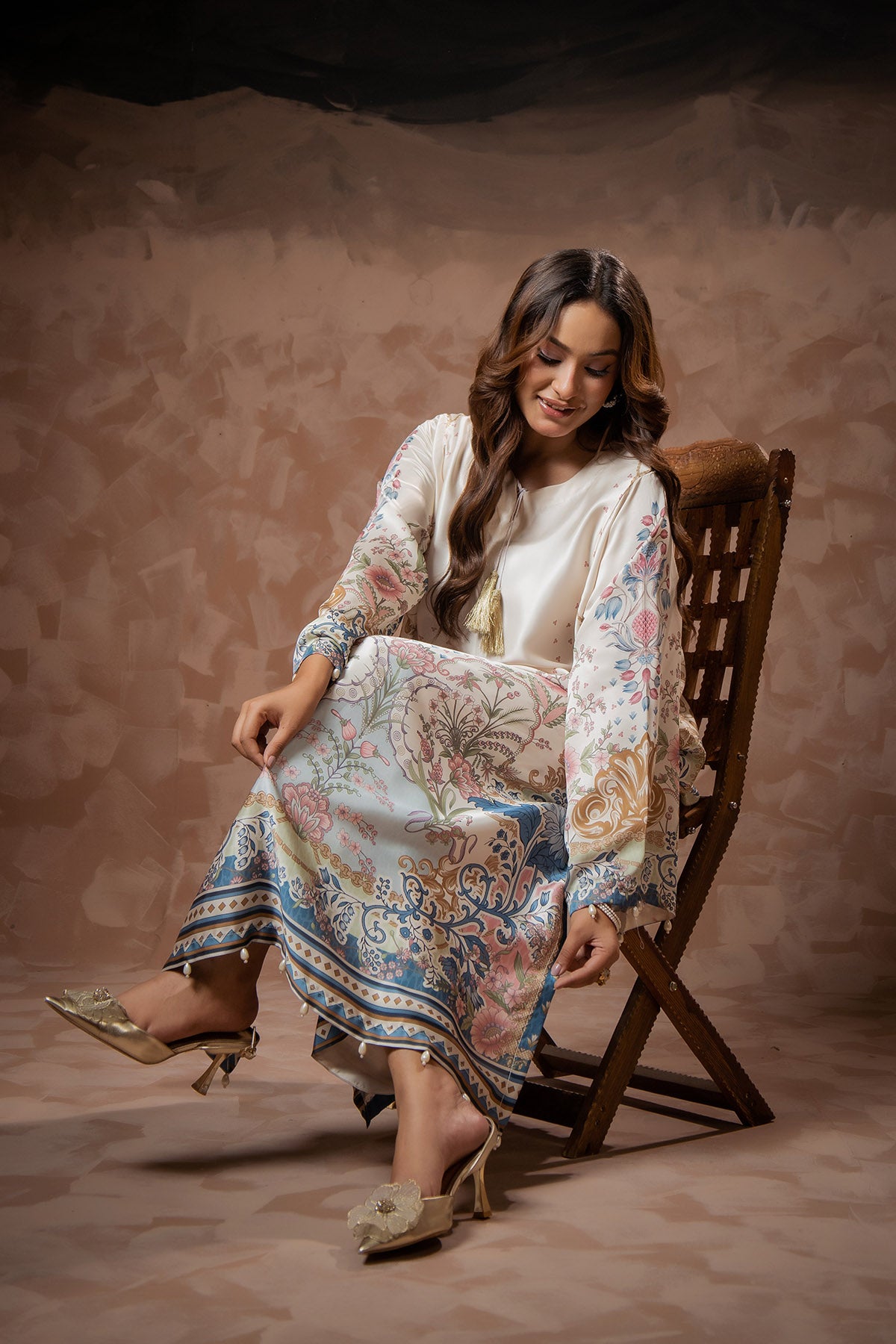 Ivory Bloom Printed Kaftan
