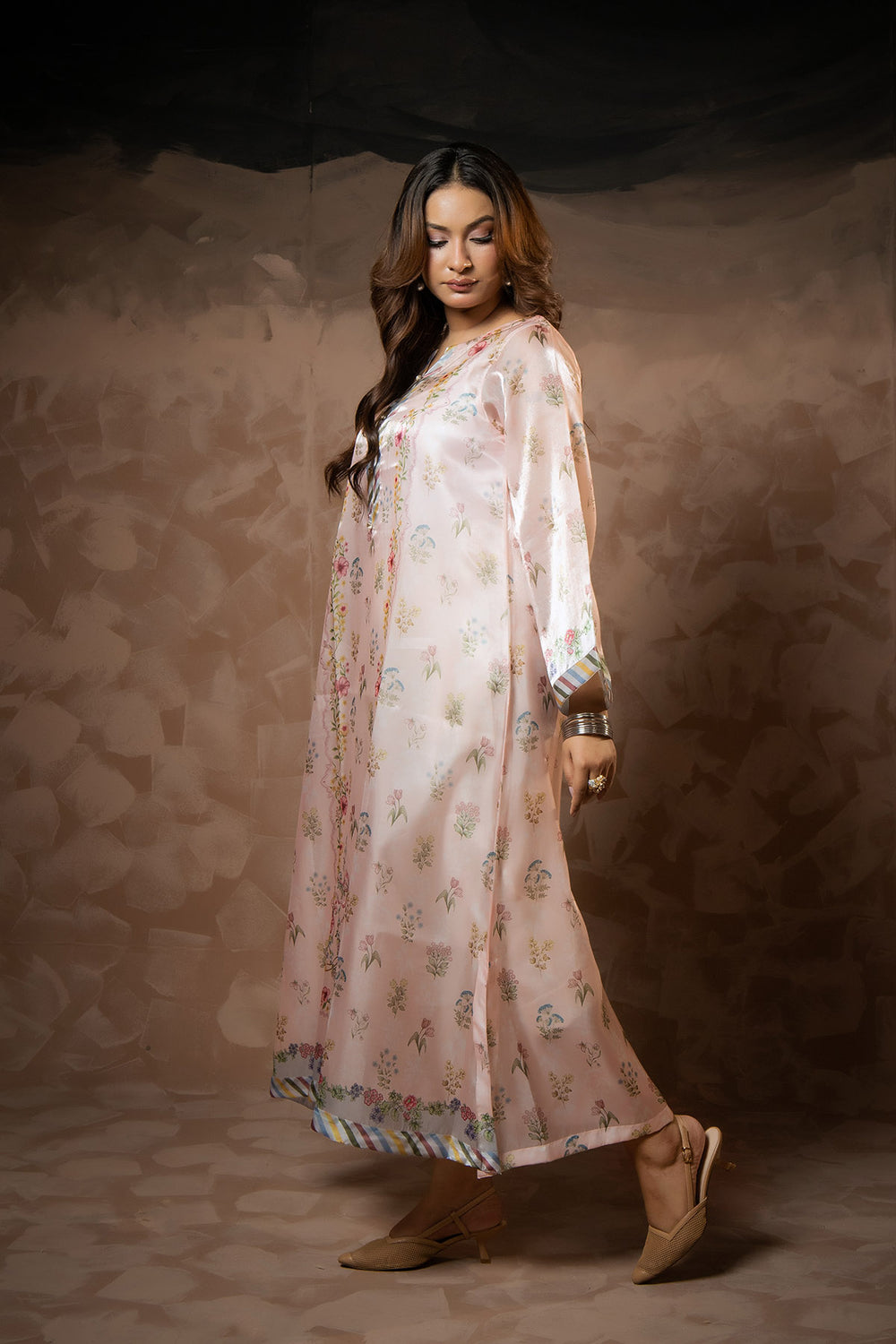 Blush Meadow Printed Sheesha Silk Kaftan