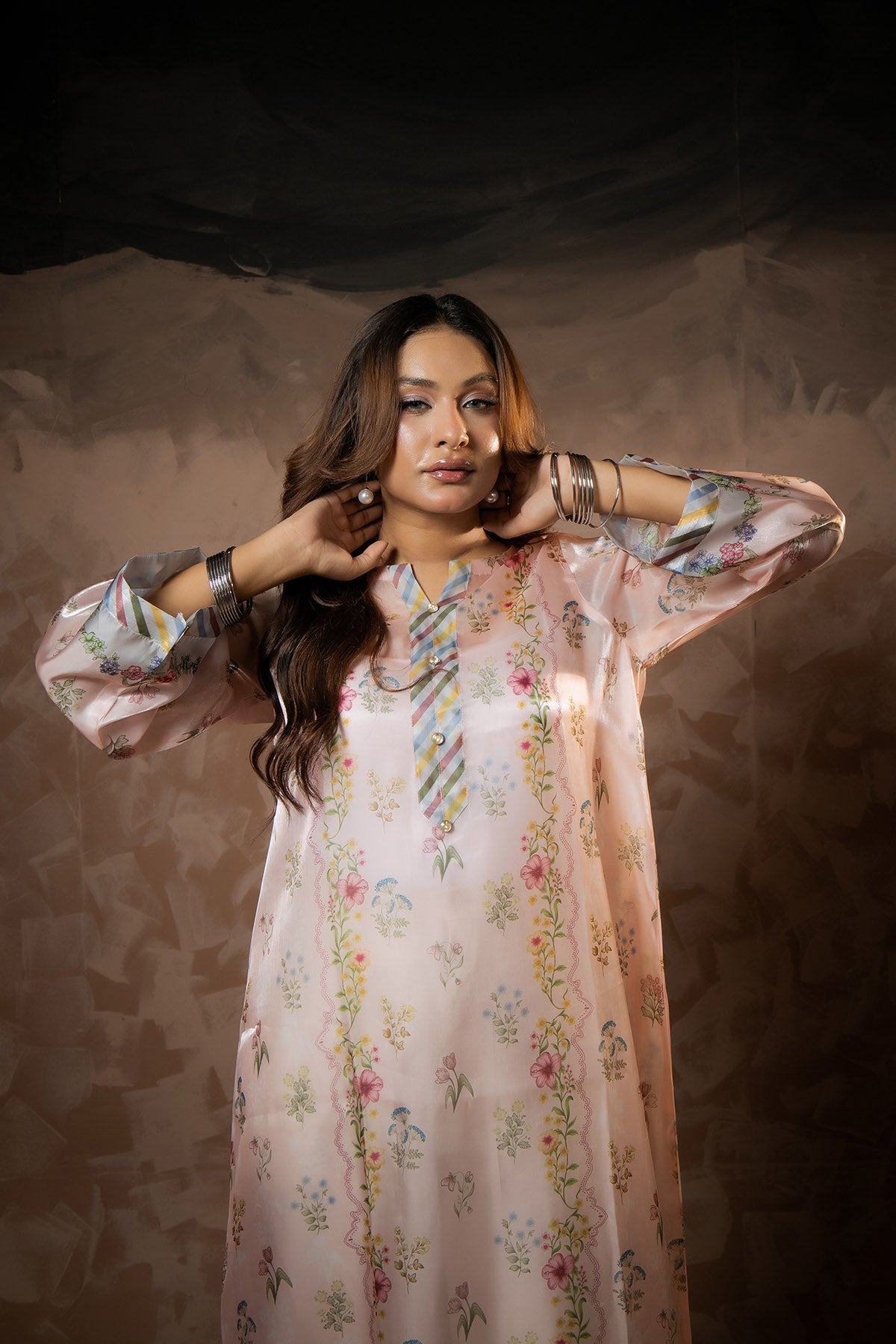 Blush Meadow Printed Sheesha Silk Kaftan