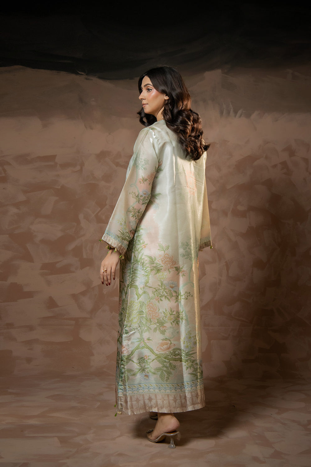 Sage Blossom Printed Sheesha Silk Kaftan