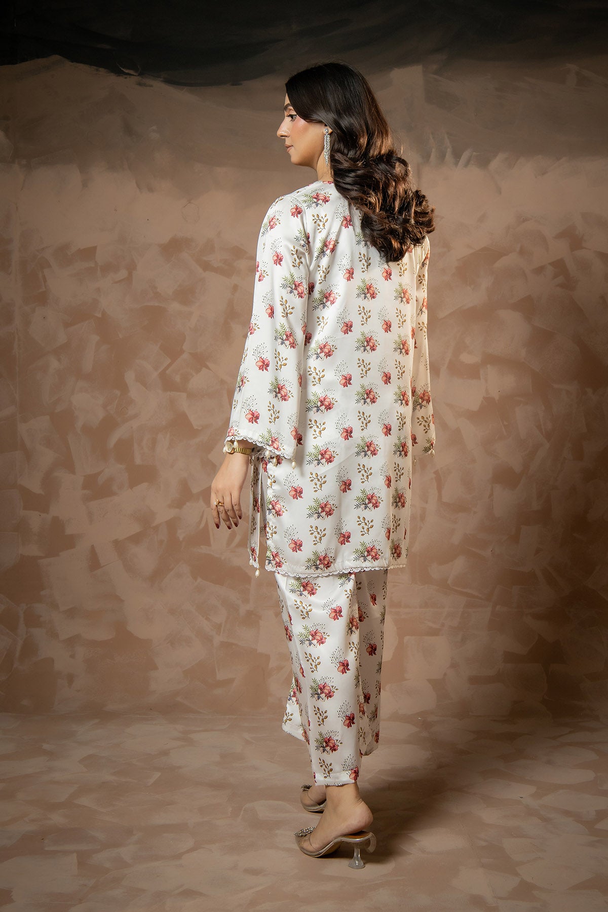Ivory Bloom Printed Shamose Silk Co-Ord Set