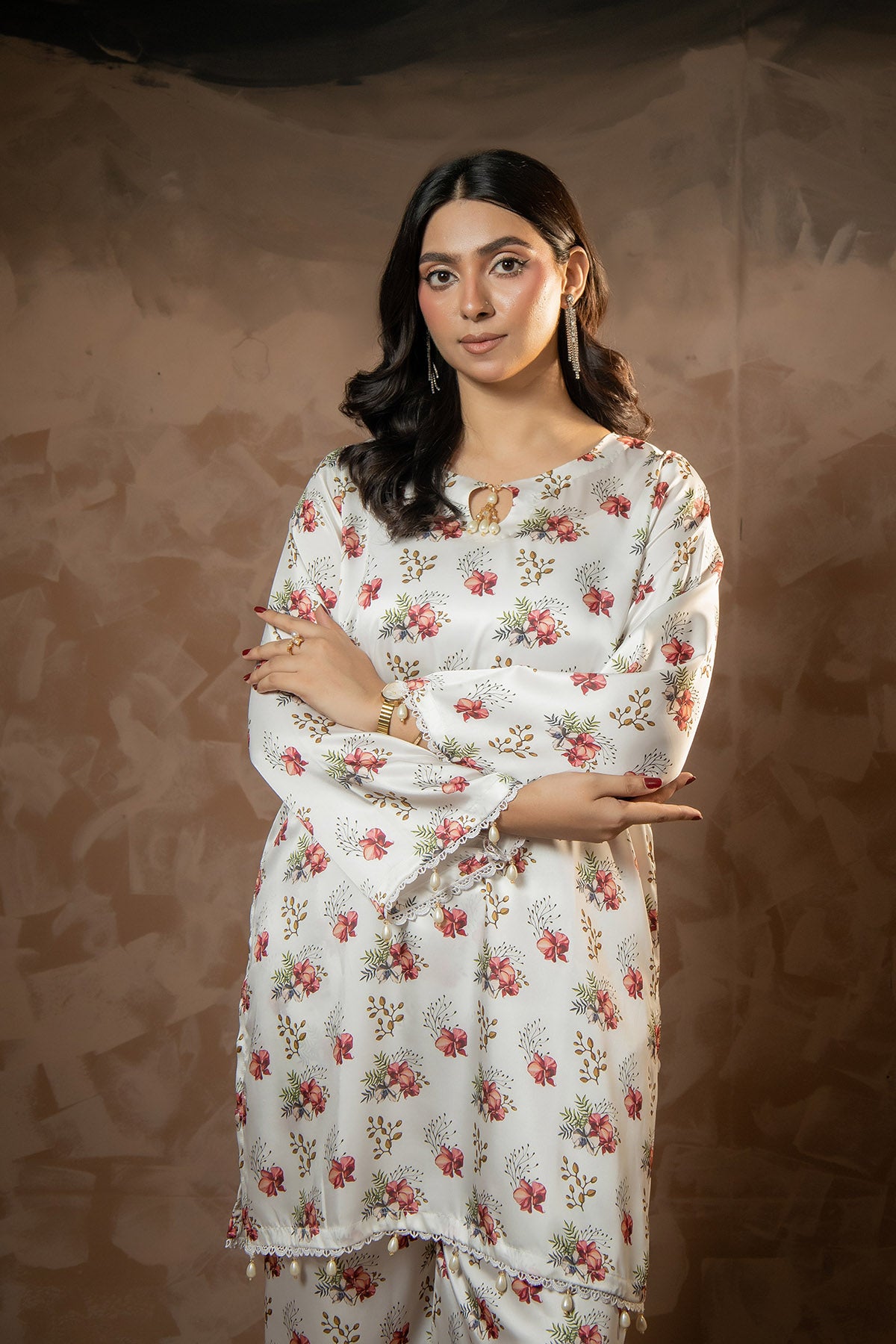 Ivory Bloom Printed Shamose Silk Co-Ord Set