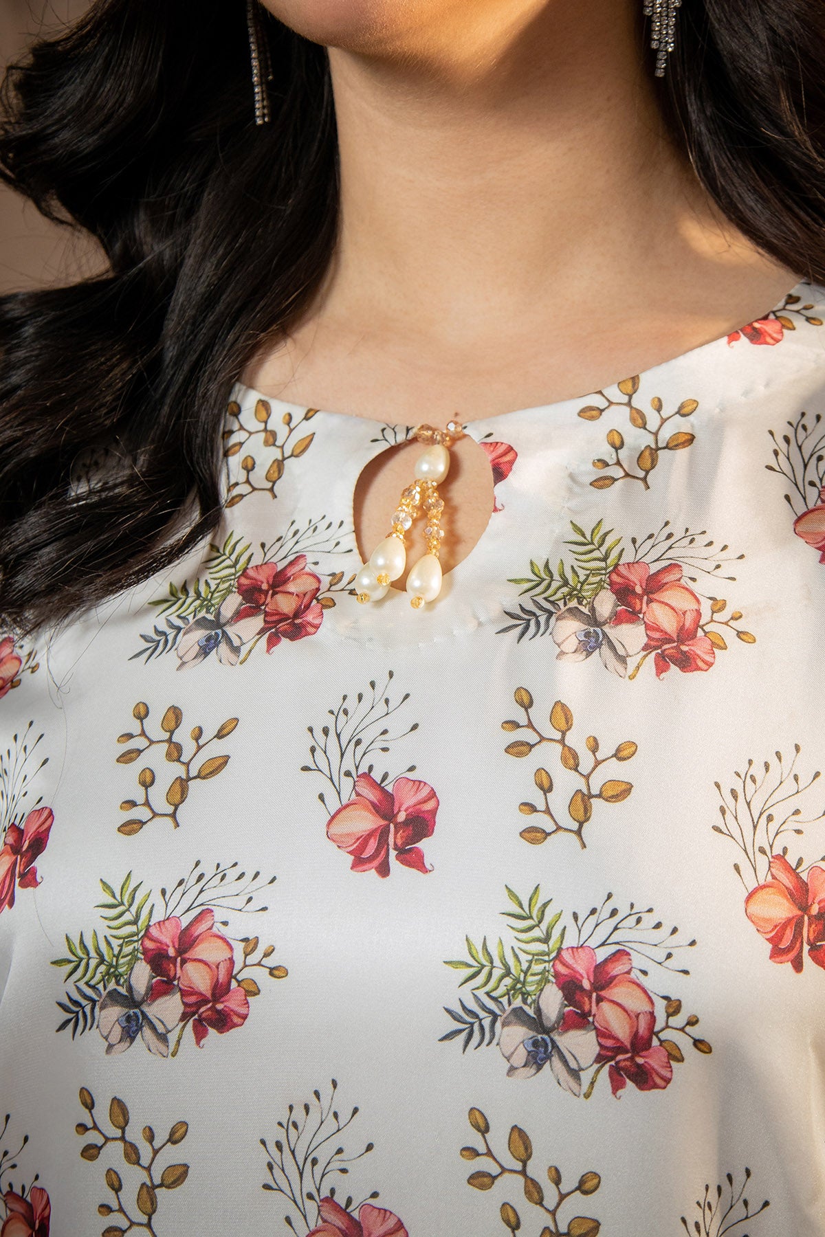 Ivory Bloom Printed Shamose Silk Co-Ord Set