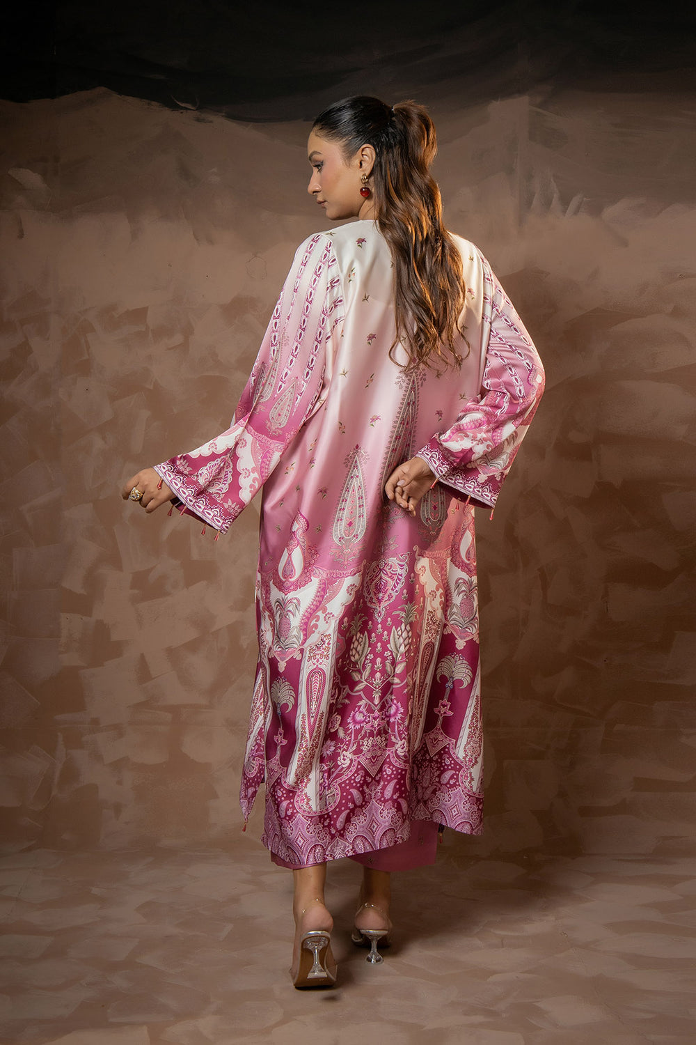 Rose Paisley Printed Shamose Silk Kaftan