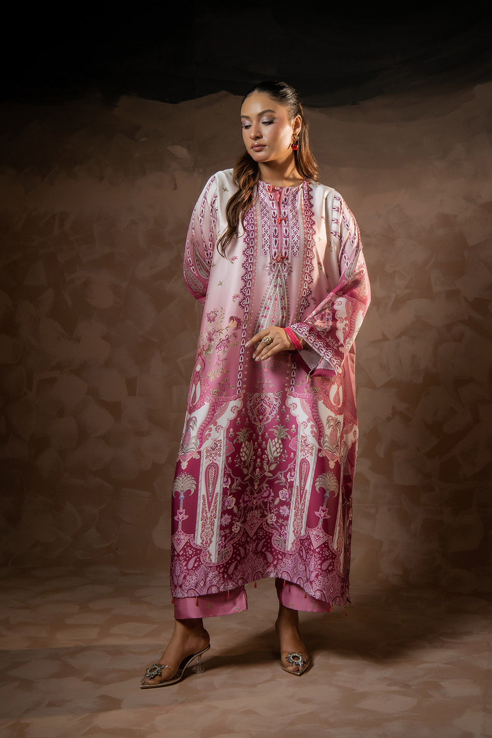 Rose Paisley Printed Shamose Silk Kaftan