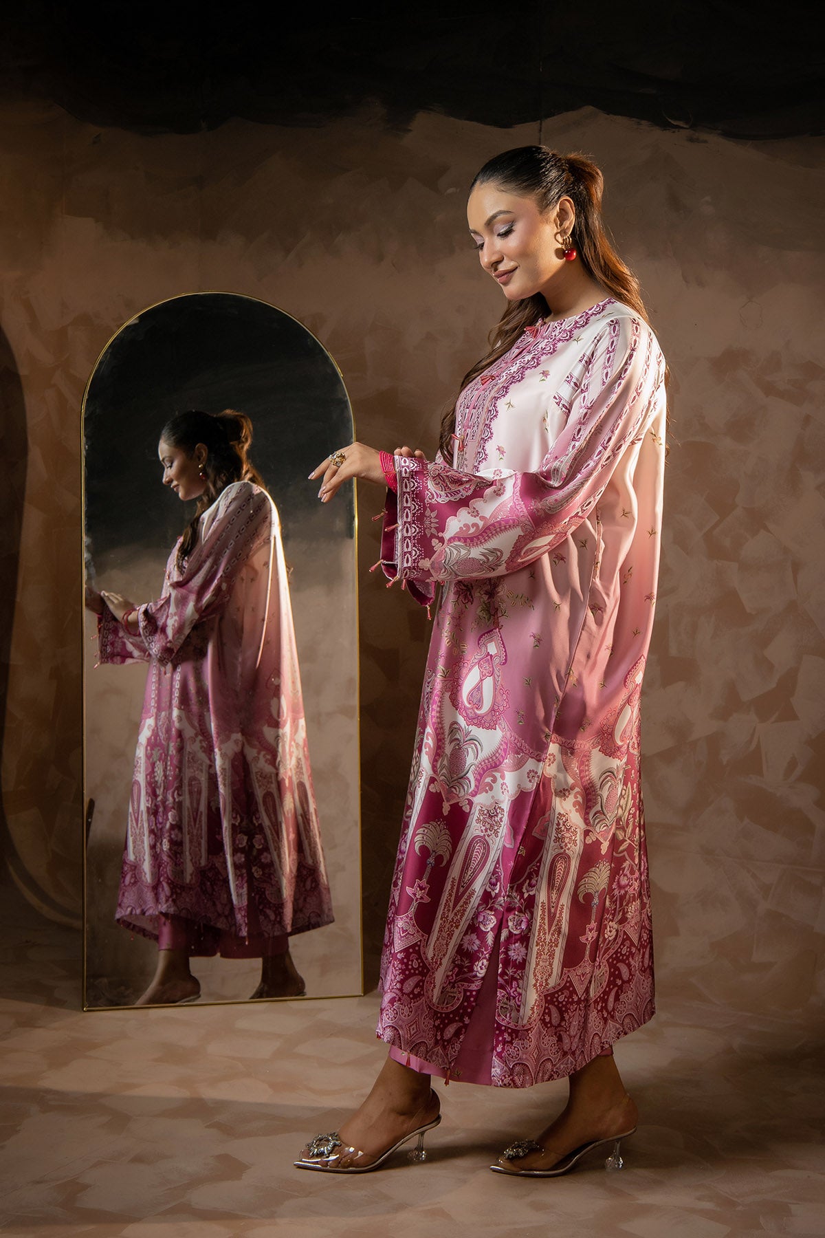 Rose Paisley Printed Shamose Silk Kaftan