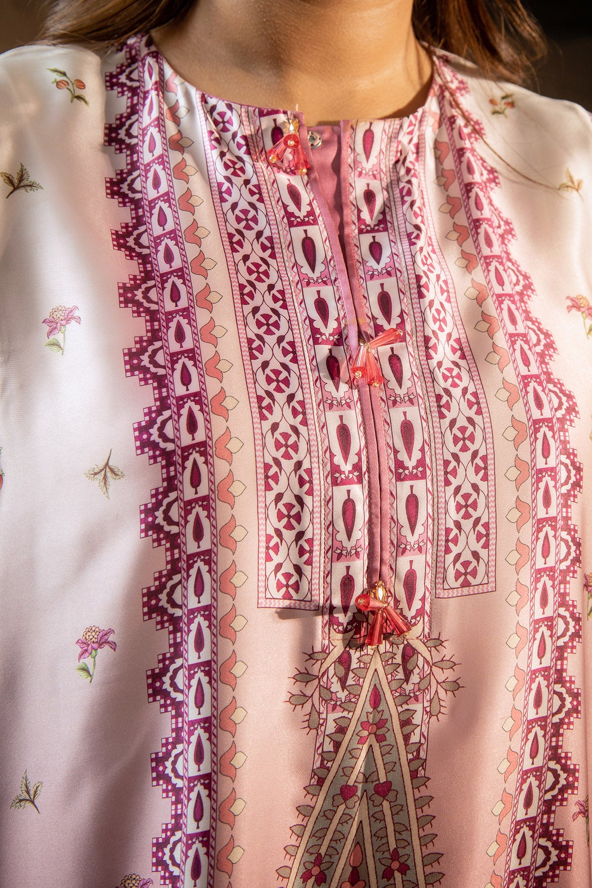 Rose Paisley Printed Shamose Silk Kaftan