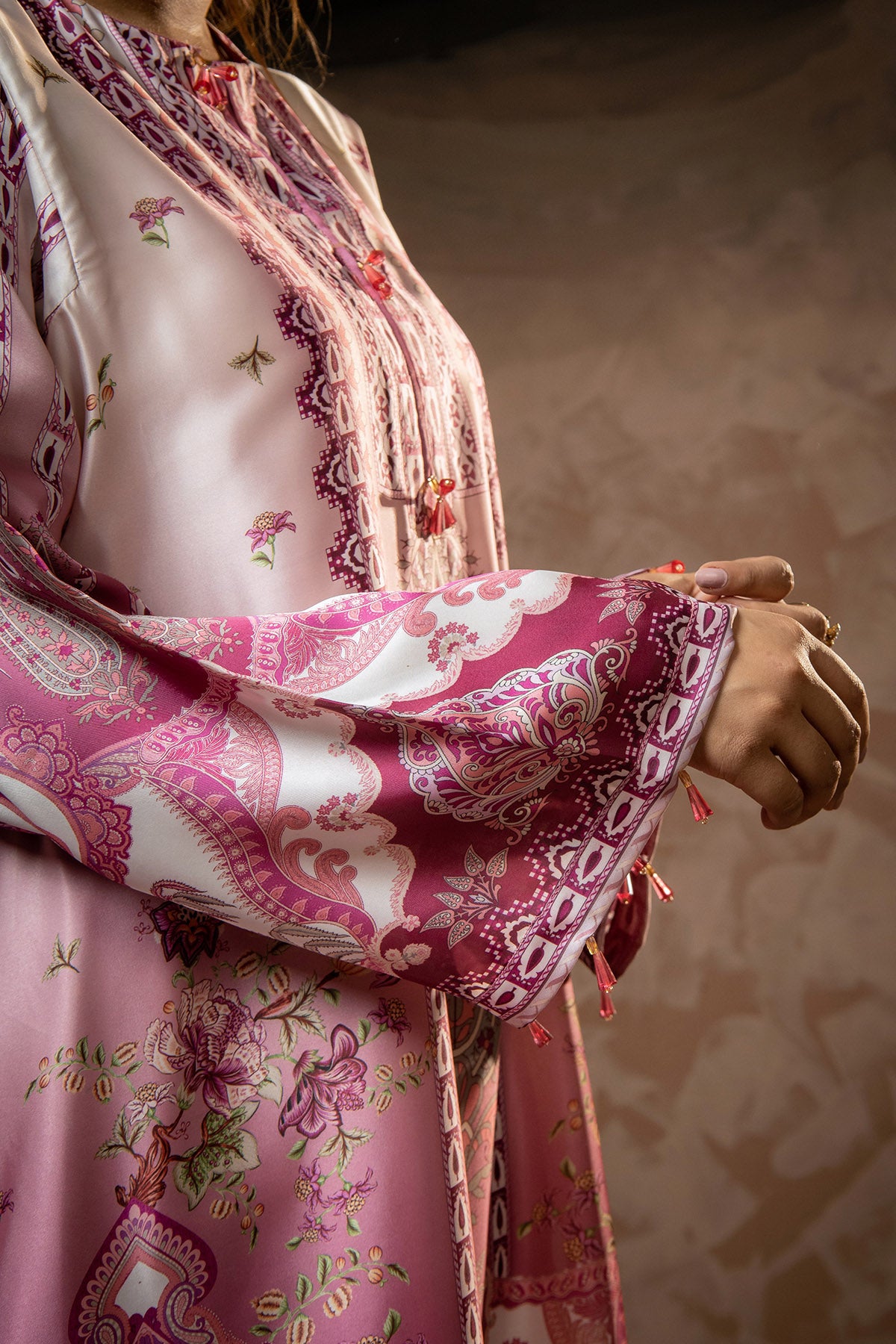 Rose Paisley Printed Shamose Silk Kaftan