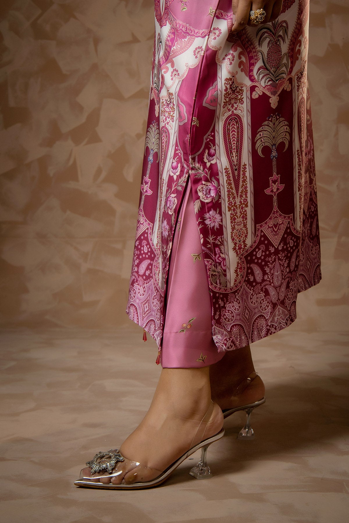 Rose Paisley Printed Shamose Silk Kaftan