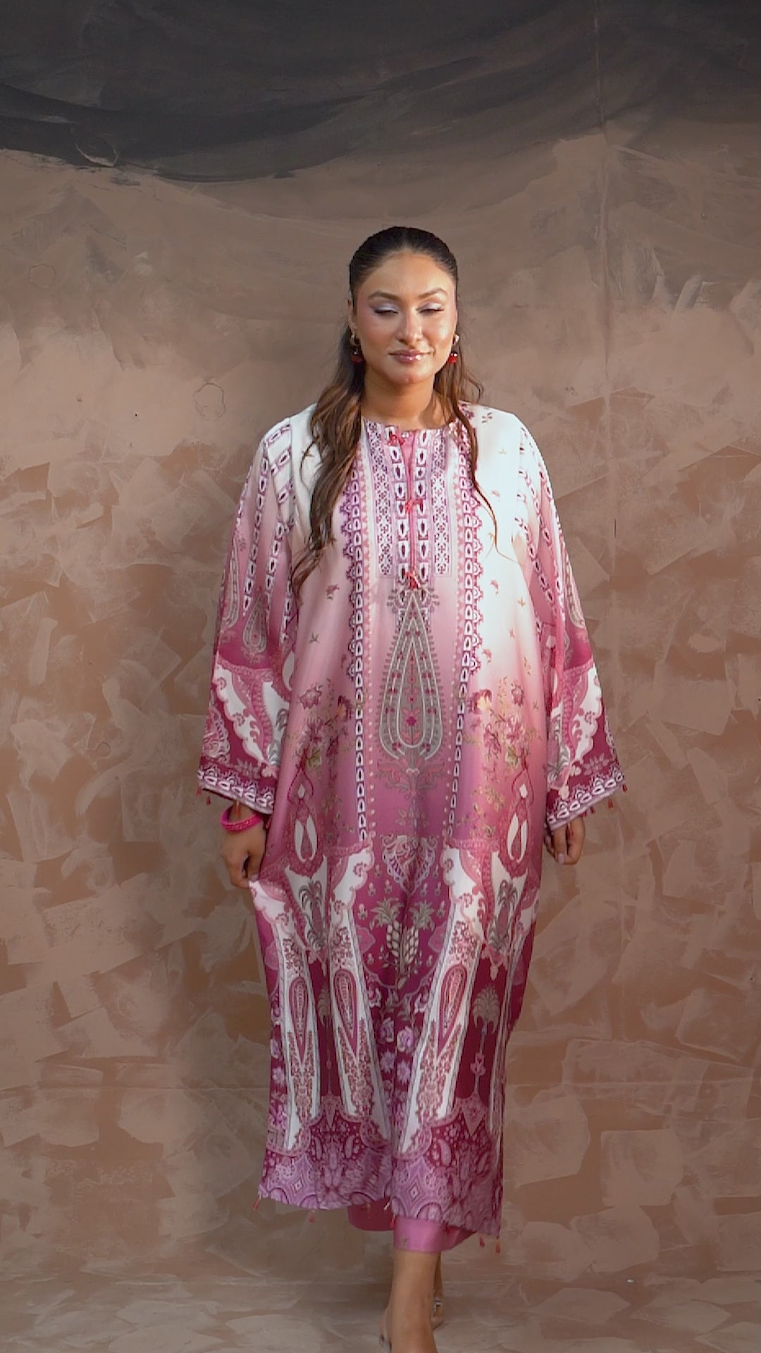Rose Paisley Printed Shamose Silk Kaftan