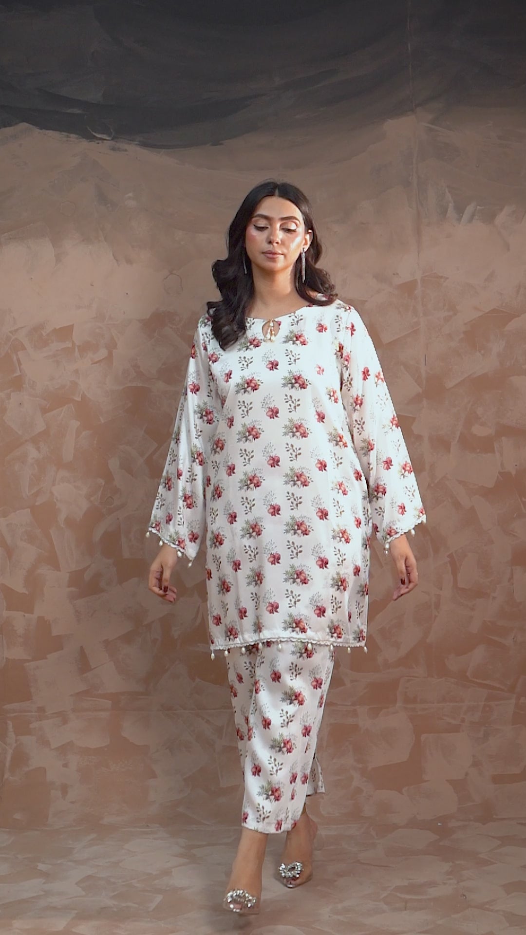 Ivory Bloom Printed Shamose Silk Co-Ord Set