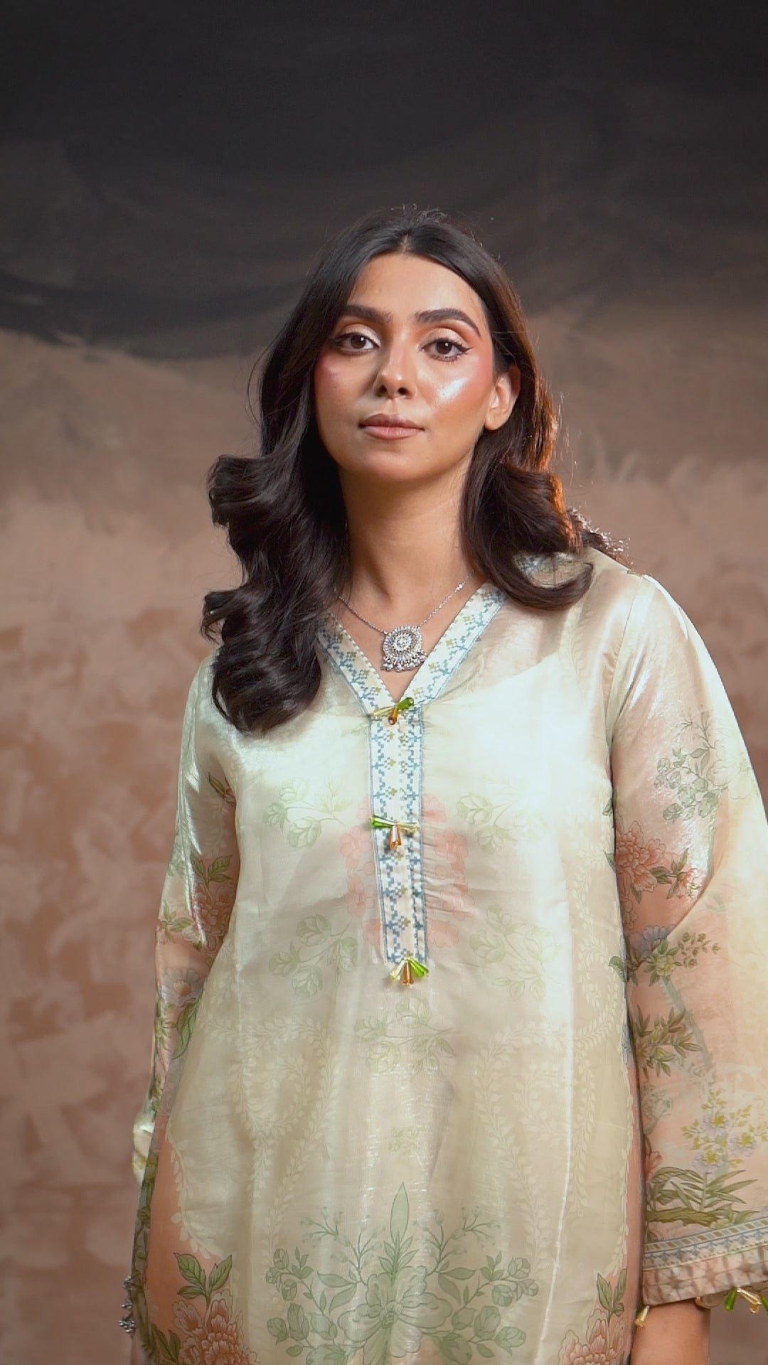 Sage Blossom Printed Sheesha Silk Kaftan
